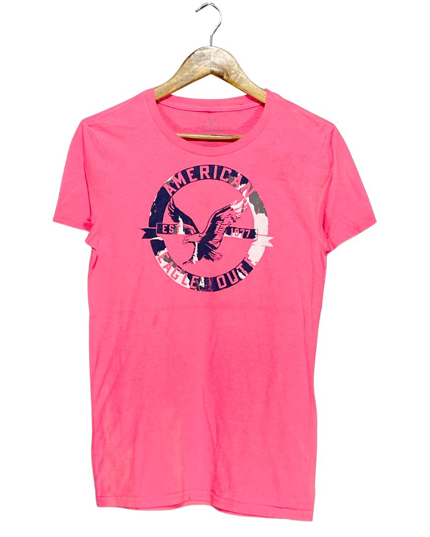 American Eagle Pink Cotton T Shirt For Women XS