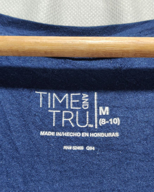 Time And Tru Blue Cotton T Shirt For Women M