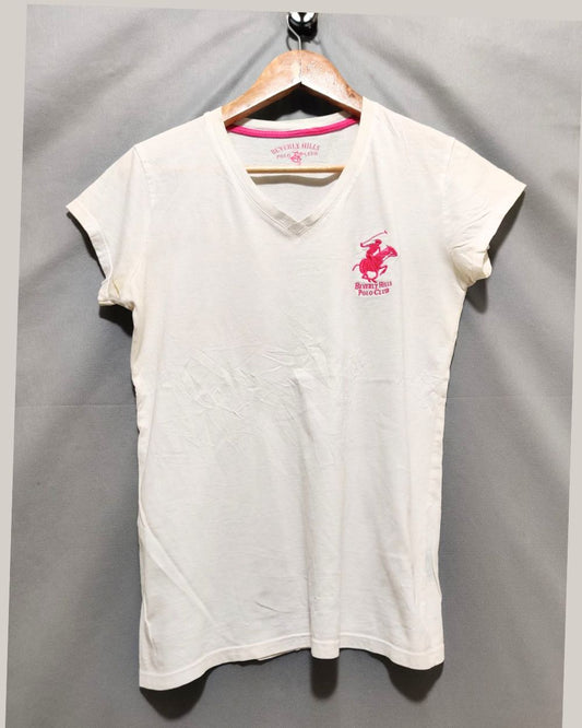 Beverly Hills White Cotton T Shirt For Women Medium