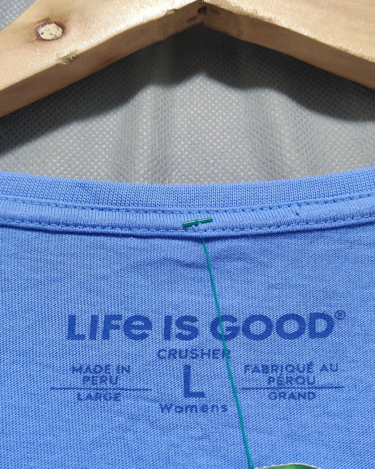Life Is Good Blue Cotton T Shirt For Women L