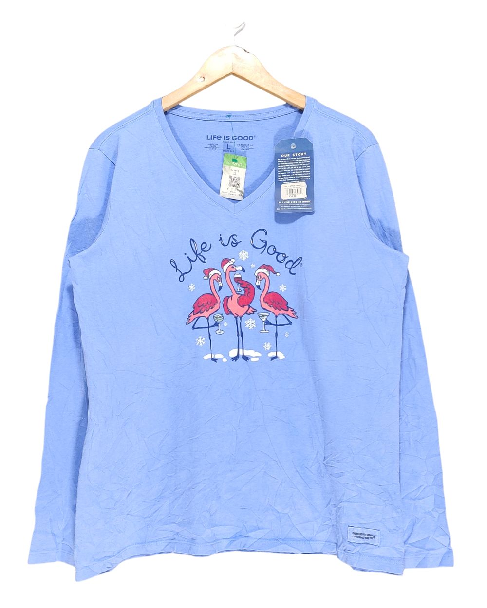 Life Is Good Blue Cotton T Shirt For Women L