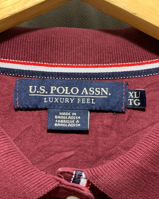 Polo U.S. Assn Maroon Cotton Polo T Shirt For Women XL
