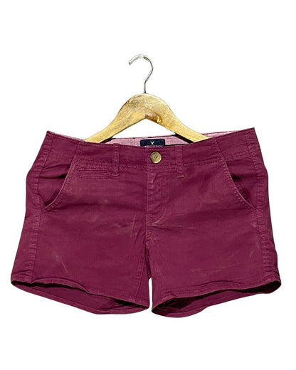American Eagle Maroon Cotton Short For Women Large