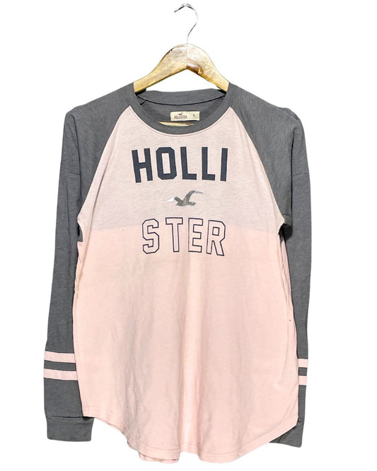 Hollister Gray & Pink Cotton T Shirt For Women S