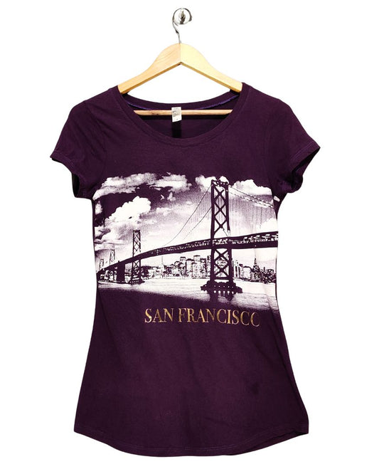 Zette Purple Cotton T Shirt For Women M