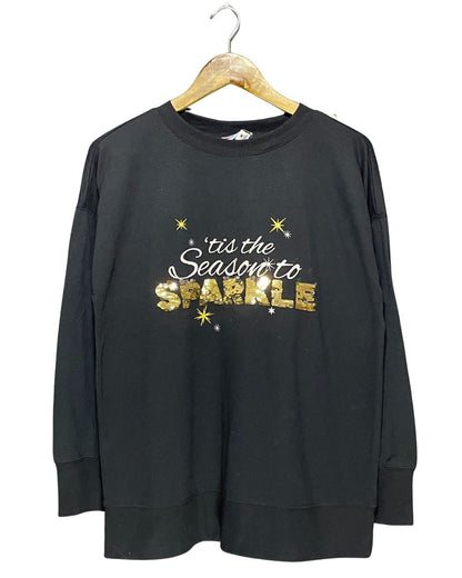 Rockin Around Black Cotton T Shirt For Women M