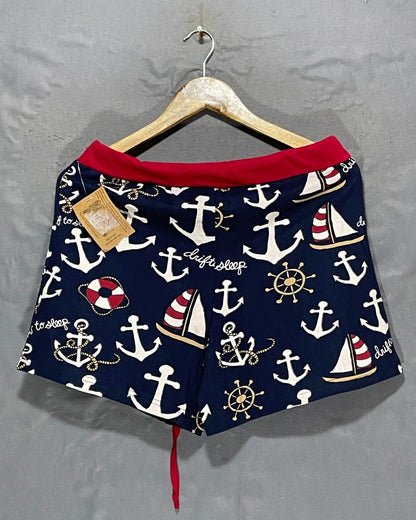 Lazy One Blue Cotton Short For Women Medium