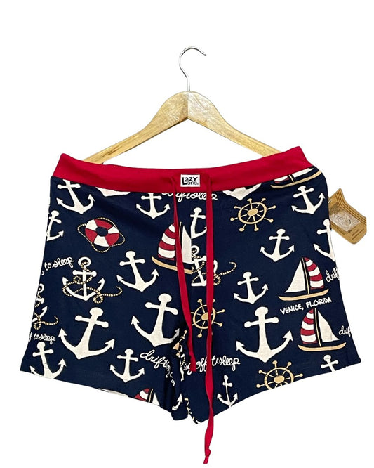 Lazy One Blue Cotton Short For Women Medium