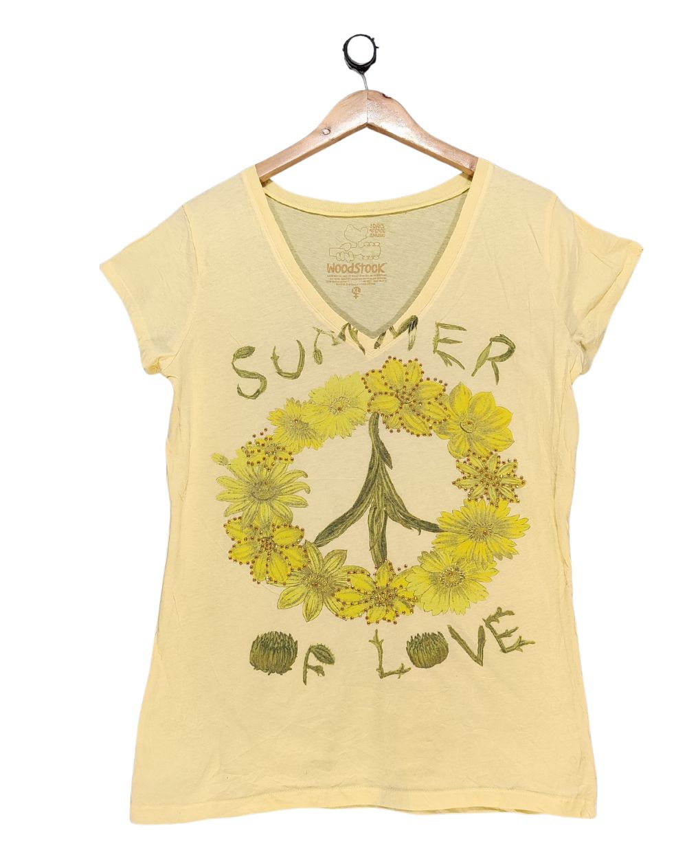 Woodstock Yellow Cotton T Shirt For Women XL