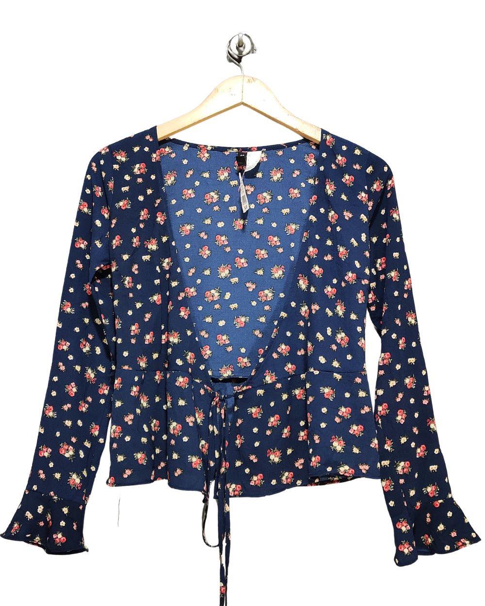 H&M Blue Polyester For Women Crop Tops S