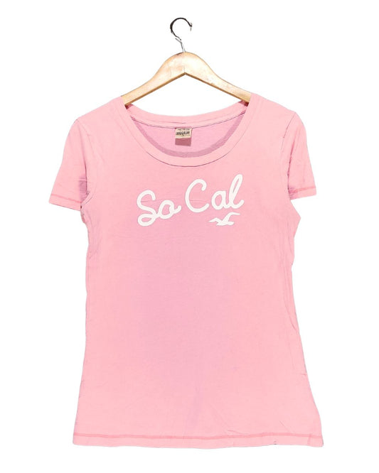 Hollister Pink Cotton T Shirt For Women L