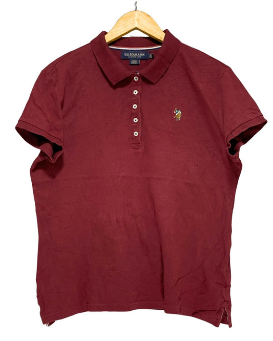Polo U.S. Assn Maroon Cotton Polo T Shirt For Women XL