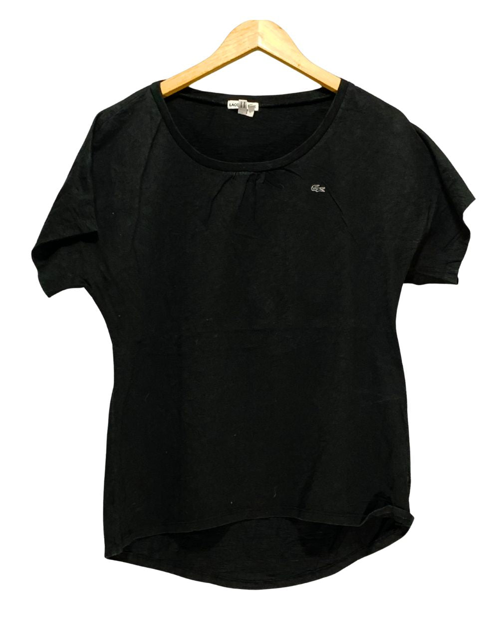 Lacoste Black Cotton T Shirt For Women L