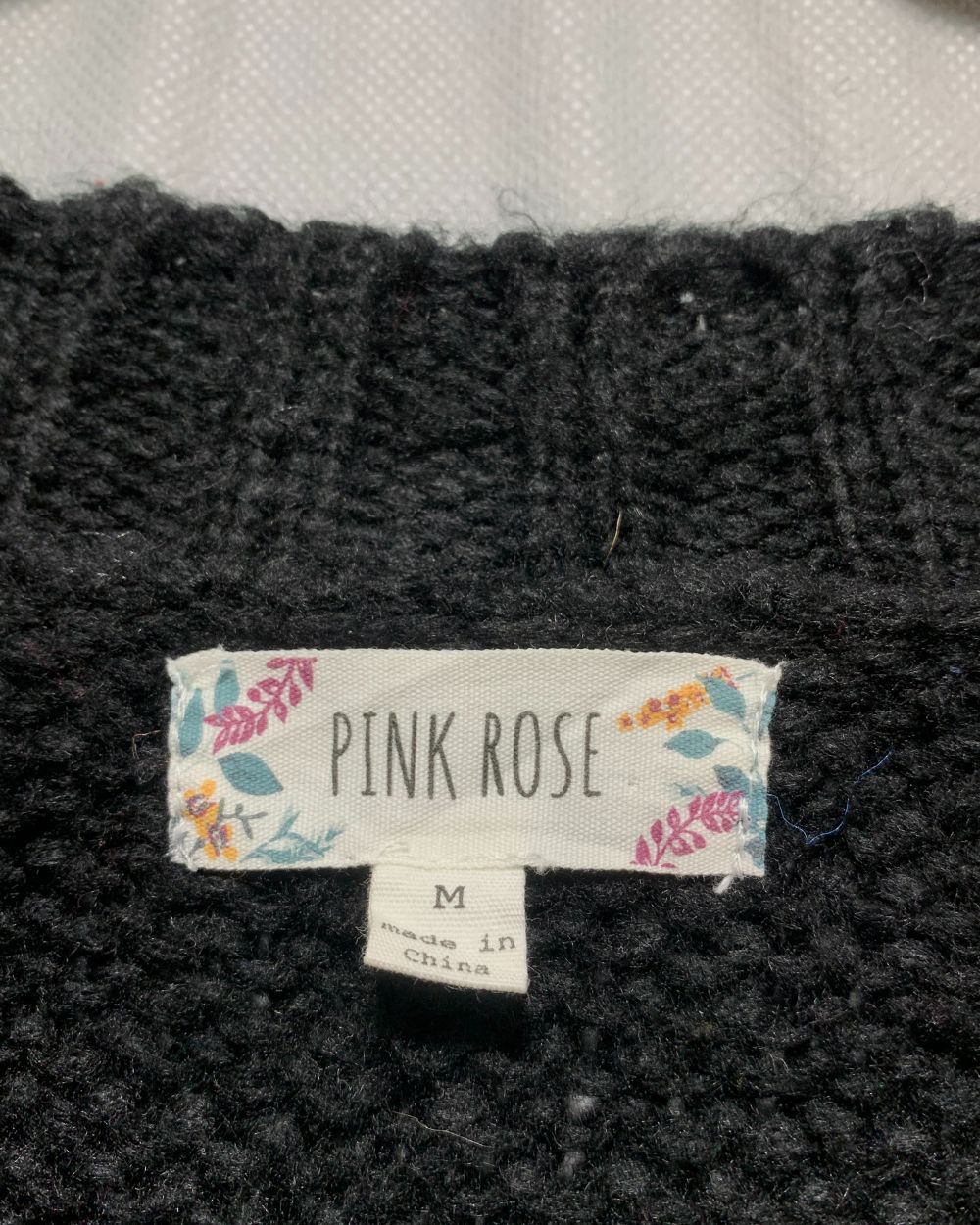 Pink Rose Black Sweater For Women M