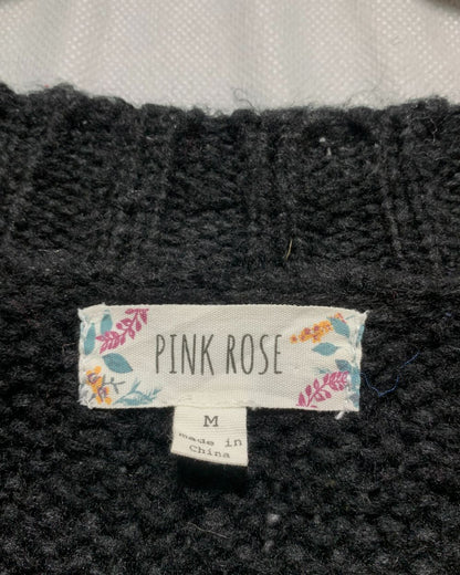 Pink Rose Black Sweater For Women M